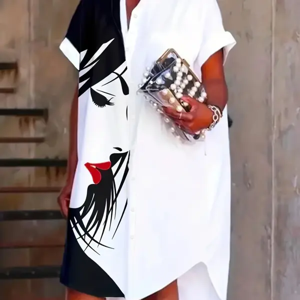 Figure Print Button Front Blouse