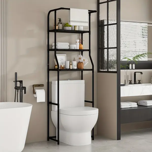 1pc Classic Black Metal Over-the-Toilet Storage Rack