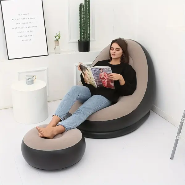 Modern Black and Beige Inflatable Lounge Chair with Footrest