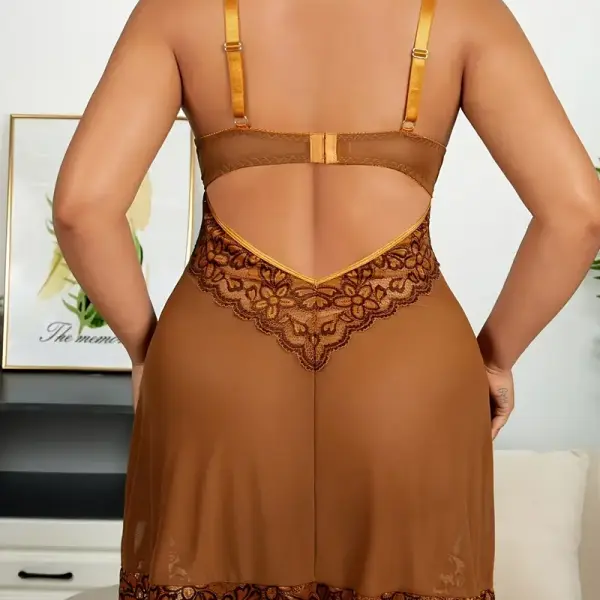 Women'S Sexy Backless Slip Dress - Floral Lace Detail