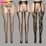3 Pairs Women'S High-Waisted Sheer Mesh Pantyhose - Sexy Spider Web Pattern