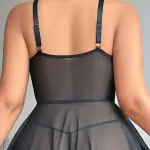 2pcs Plus Size Sexy Lingerie Set: Lace-Up Mesh Floral Skater Dress + Thong