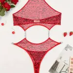 Size Sexy Halter Ribbed Sheer Metallic Chain Bodysuit