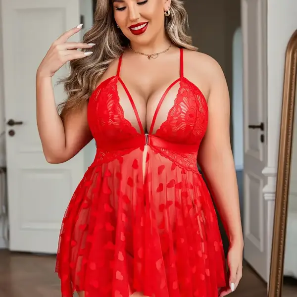Women's one-piece perspective sexy lingerie front button dress slit lace