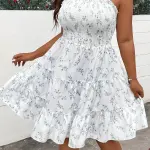 Floral Print Sleeveless Dress - Off-Shoulder Ruffled Hem