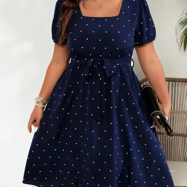 Polka Dot Print Dress, Casual Square Neck