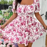 Floral Print Square Neck A-Line Dress