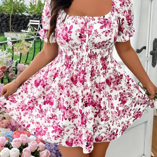 Floral Print Square Neck A-Line Dress