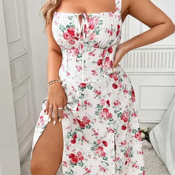 Elegant Floral Midi Dress with Adjustable Straps