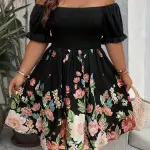 Floral Print Off-Shoulder Ruffled Sleeve Dress