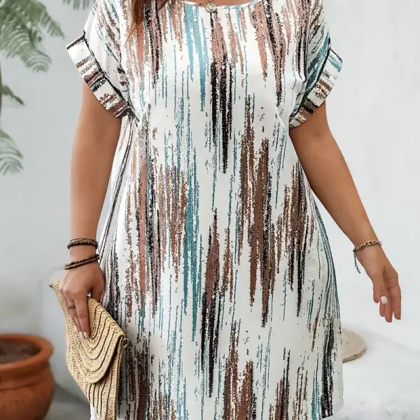 1pc Elegant Plus Size Tie Dye Crew Neck Dress