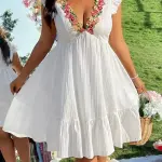 Women's Plus Size V-Neck Dress - Breathable Summer Midi Dress