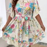 Elegant Ruffled Dress with Floral Print