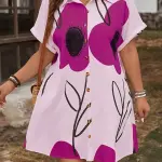 Women'S Floral Print Batwing Short Sleeve Dress