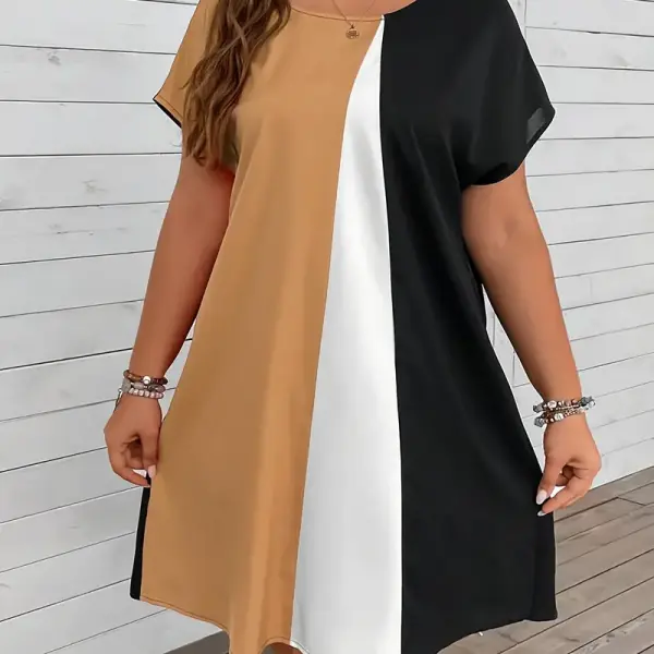 Colorblock Print Straight Dress