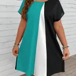 Colorblock Print Straight Dress