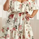 Floral Print Off-Shoulder Ruffled Hem Dress