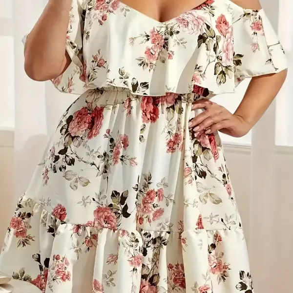 Floral Print Off-Shoulder Ruffled Hem Dress