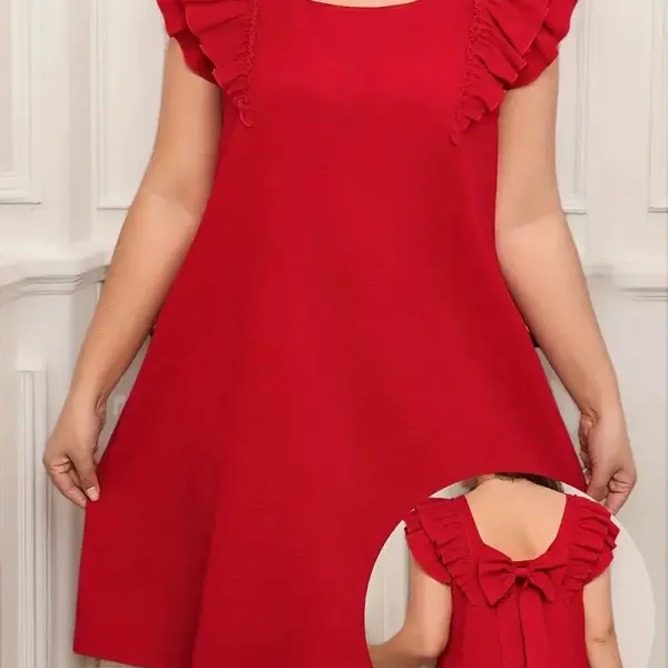 Women's Elegant Solid Color Red Ruffled Sleeve