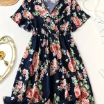 Floral Print Cinched Waist Dress
