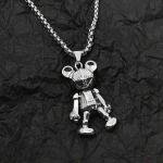 Stainless Steel Necklace Rotatable Bear Doll Pendant