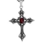 Red Orb Cross Stainless Steel Necklace