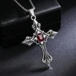 Red Orb Cross Stainless Steel Necklace