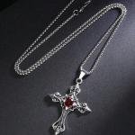Red Orb Cross Stainless Steel Necklace